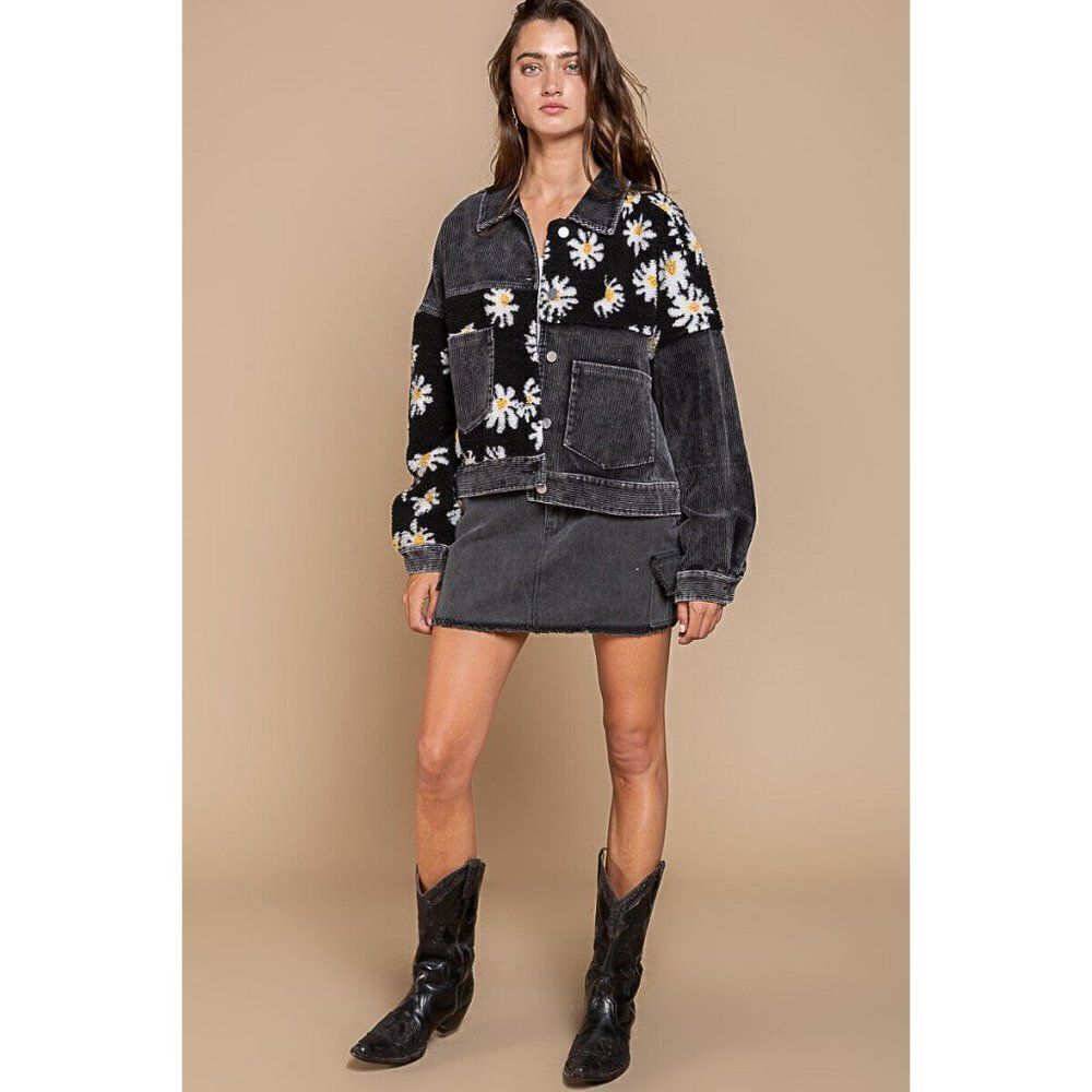 POL CLOTHING Daisy Corduroy Jacket Women New Black Button Down Sherpa FWT369 - Picture 5 of 8
